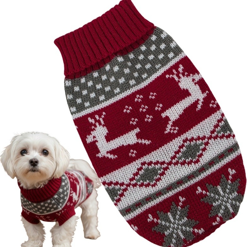 Christmas Reindeer Dog Sweater Pet Apparel Red Grey Snowflake Knit Holiday XS